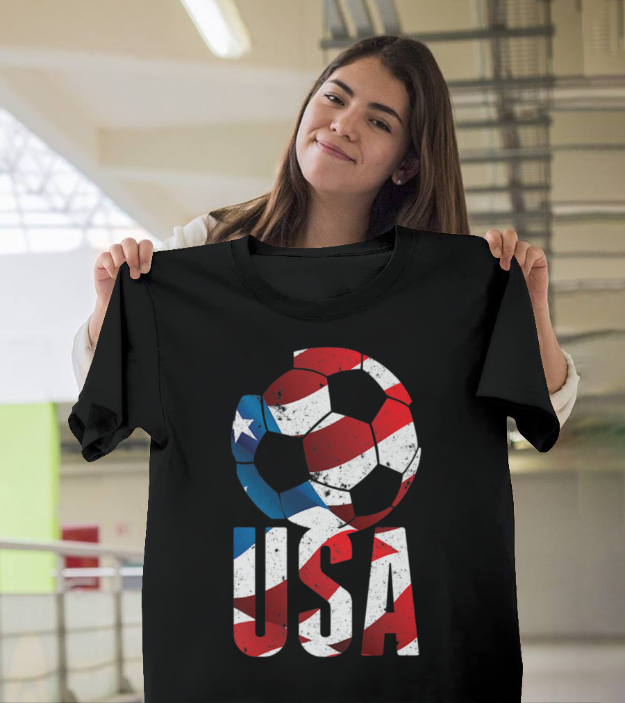 USA Soccer Team Player Fanatic American Flag Soccer Ball T-Shirt