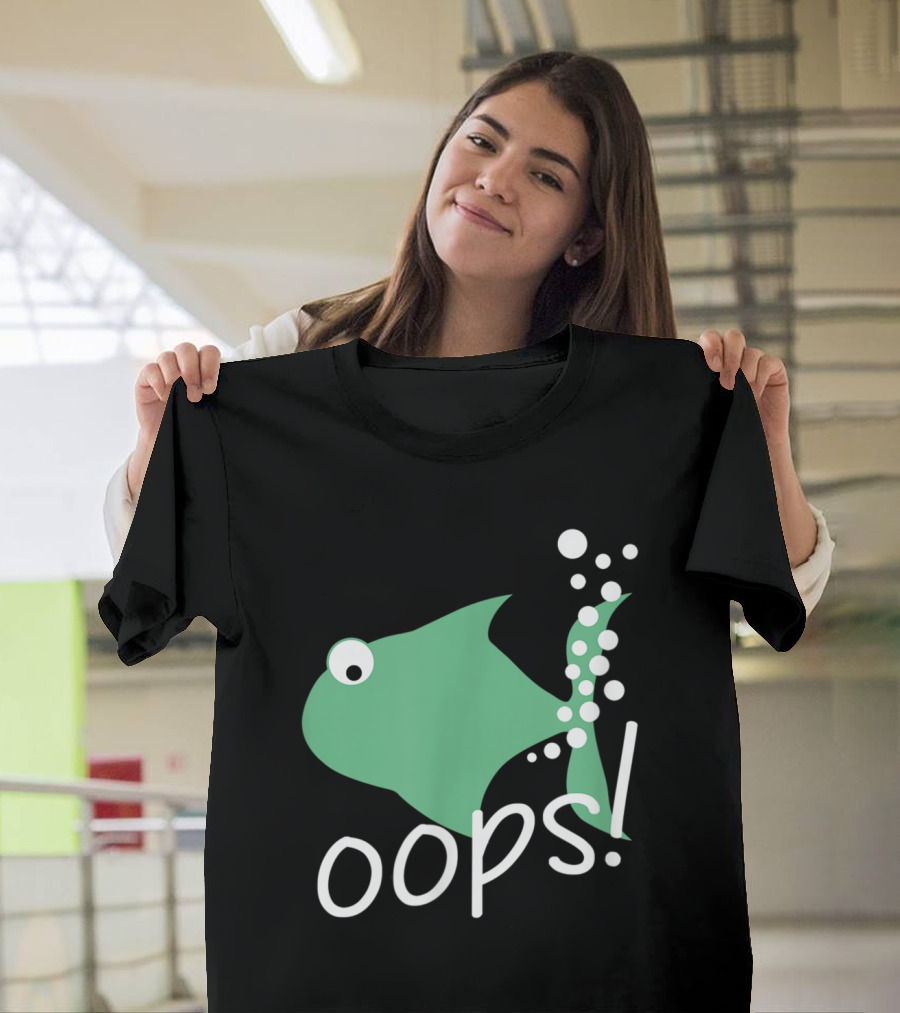 Oops Little Green Fish with Bubbles Mishap T-Shirt
