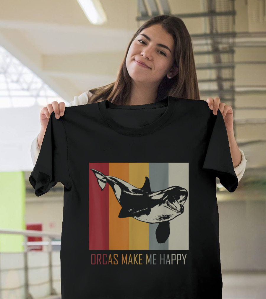 Orcas Make Me Happy Retro Killer Whale Stripes T-Shirt