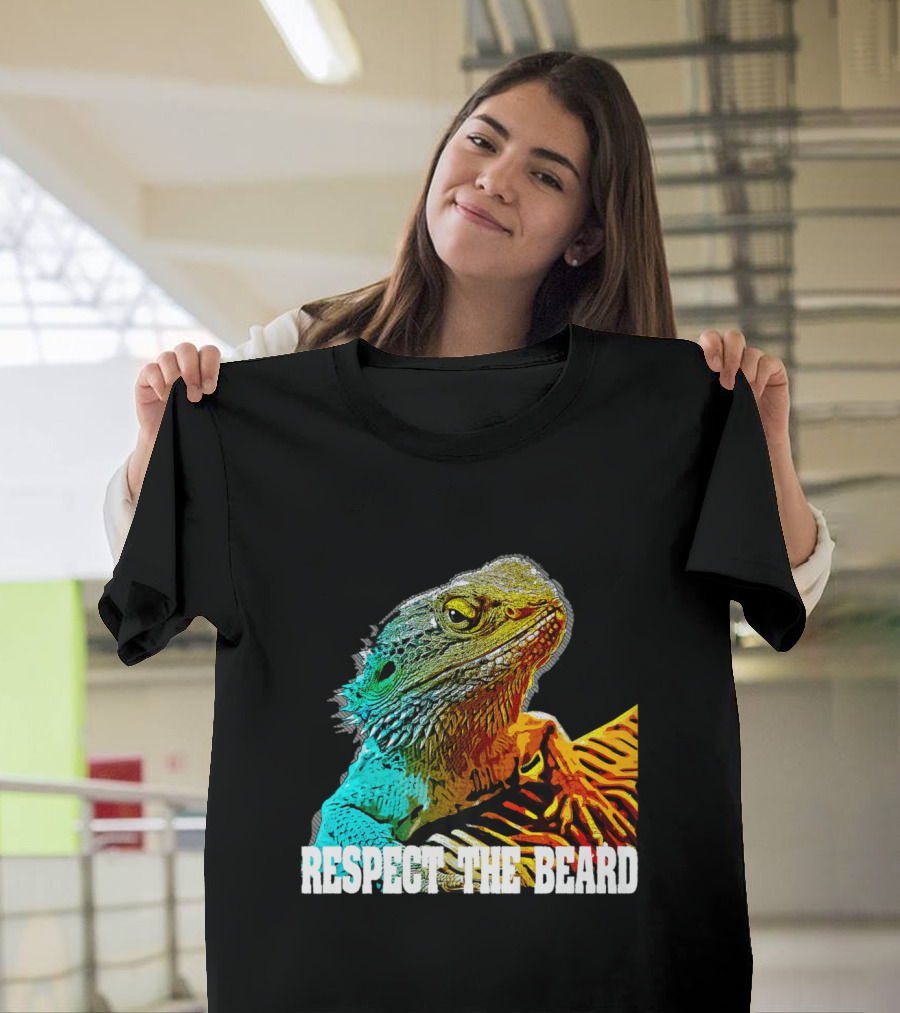 Respect The Beard Bearded Dragon Colorful Lizard T-Shirt