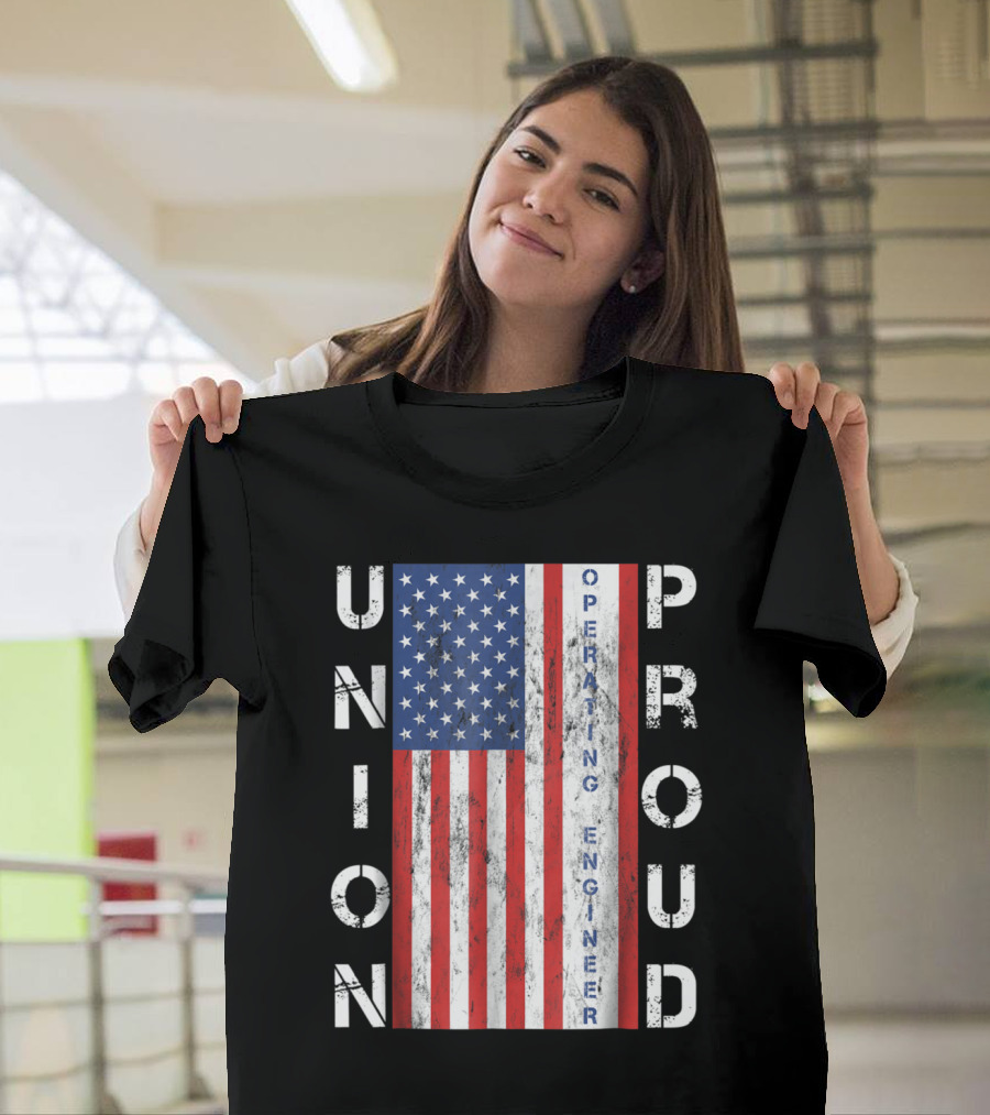 Union Proud American Flag Operating Engineer T-Shirt