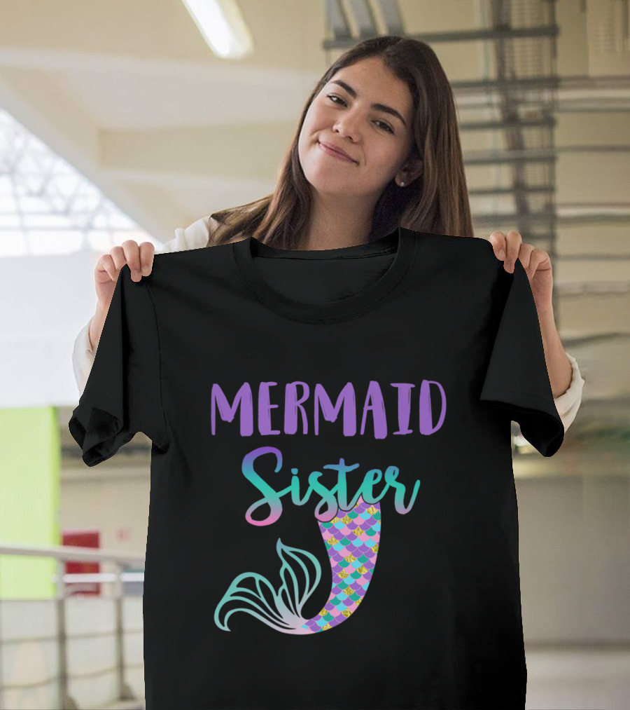 Mermaid Sister Colorful Tail Birthday T-Shirt