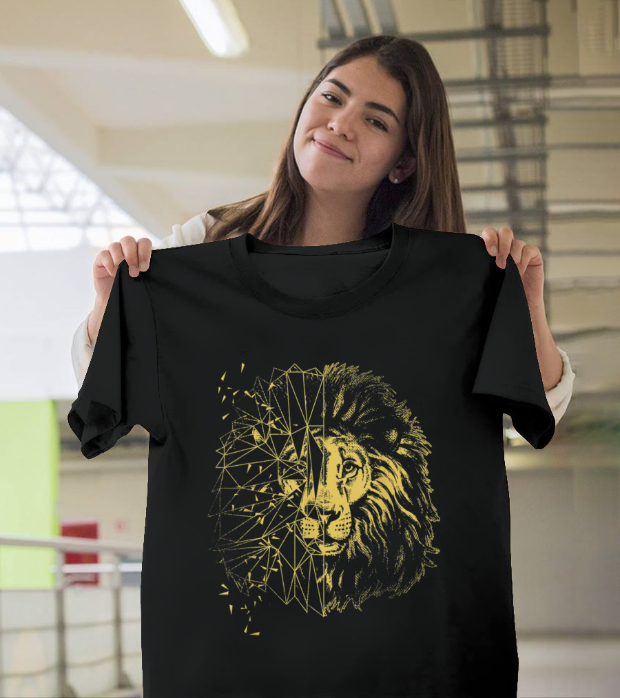 Geometric Lion Gold Mane King Symmetry T-Shirt