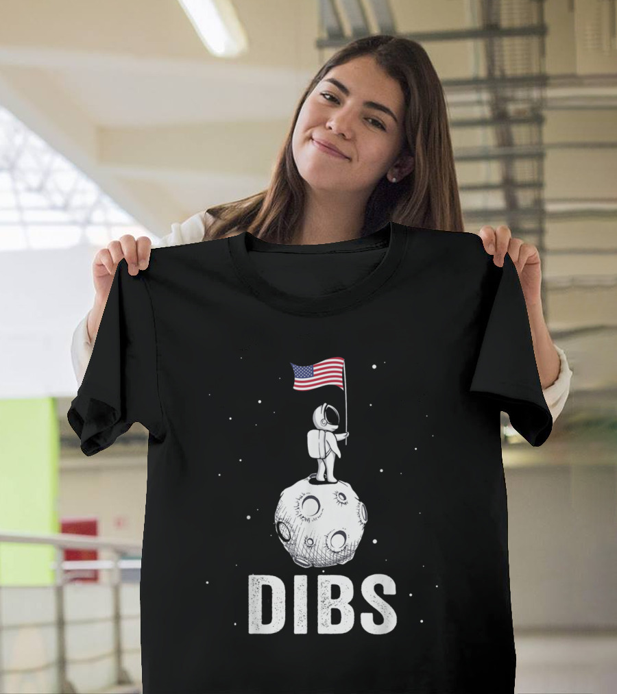 Fourth of July Astronaut Dibs on the Moon with American Flag T-Shirt