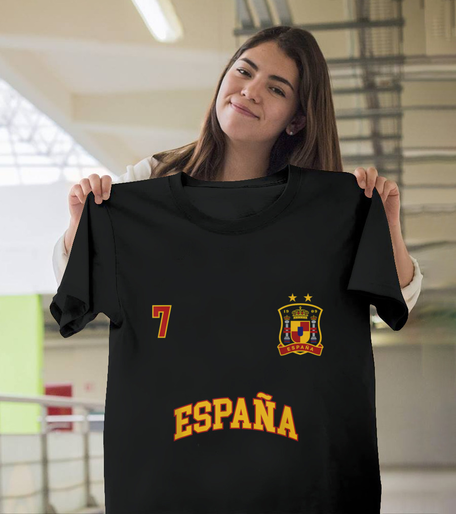 España Soccer Number 7 with Spanish Flag Emblem and Stars T-Shirt