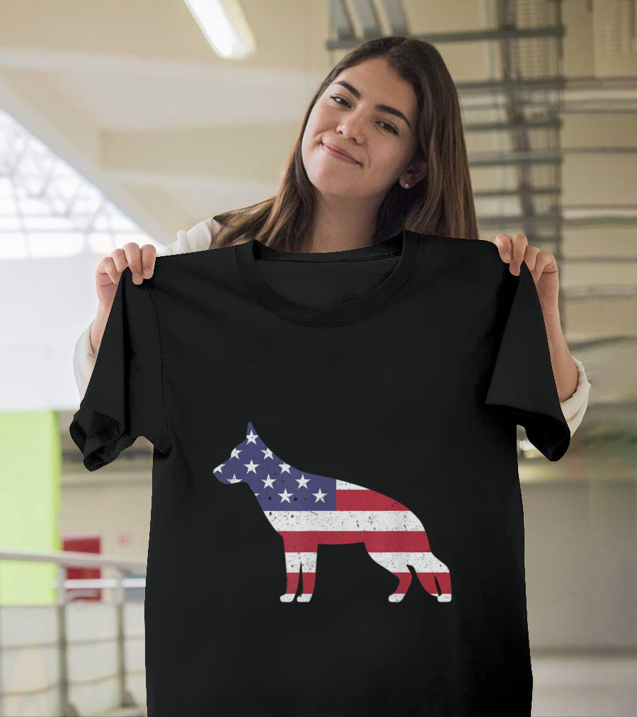 Patriotic German Shepherd with American Flag Colors for 4th of July T-Shirt