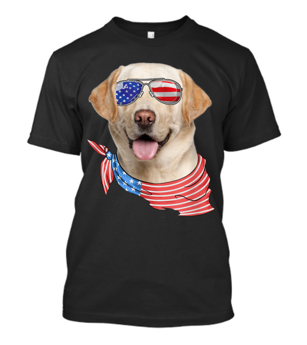 USA American Flag Patriotic Labrador With Stars And Stripes Bandana And Sunglasses T-Shirt