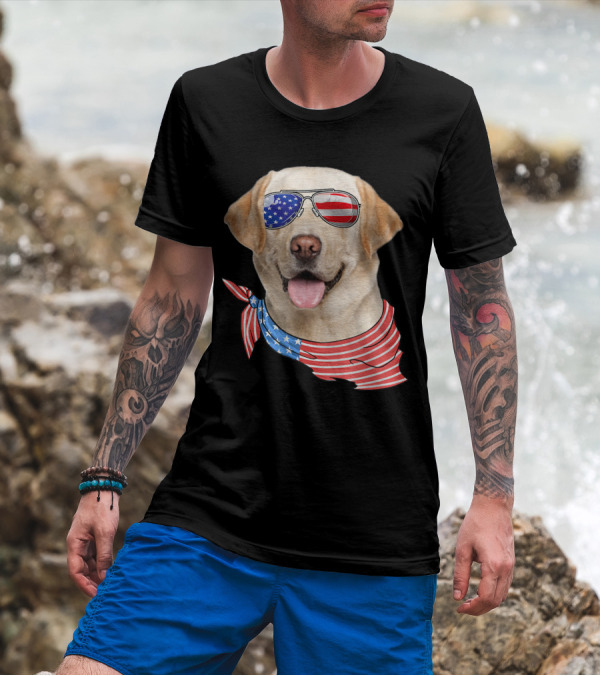USA American Flag Patriotic Labrador With Stars And Stripes Bandana And Sunglasses T-Shirt