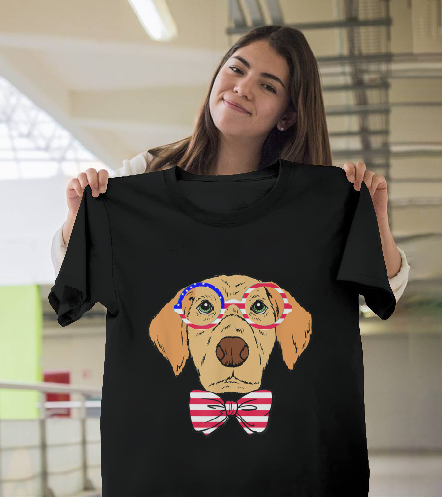 Labrador with American Flag Glasses and Bow Tie T-Shirt