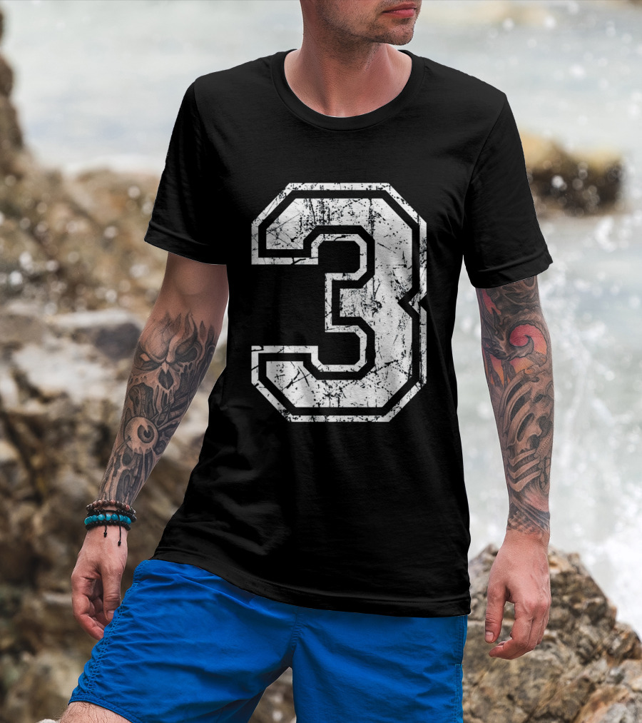 Number 3 Grunge Sports Jersey Fan Team T-Shirt