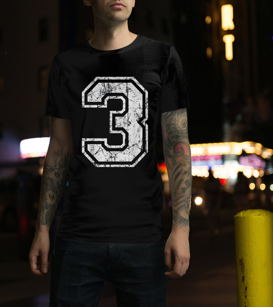 Number 3 Grunge Sports Jersey Fan Team T-Shirt