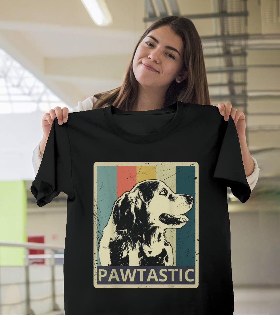 Pawtastic Retro Golden Retriever Dad with Vintage Color Stripes T-Shirt
