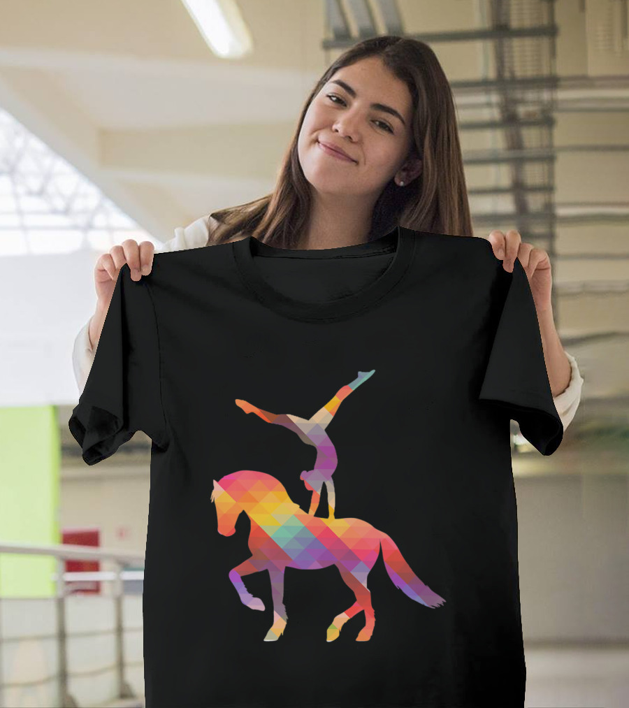 Geometric Colorful Equestrian Vaulting on Horse T-Shirt