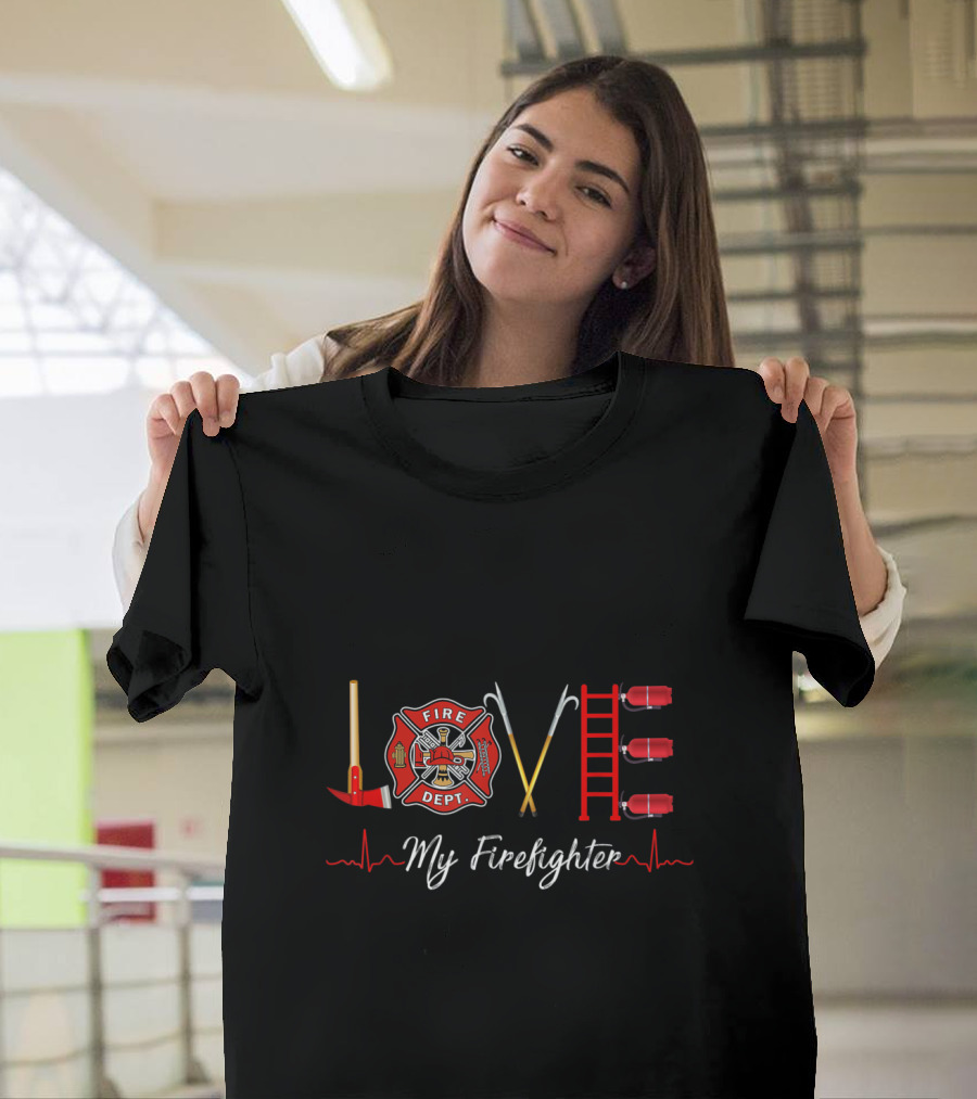 Love My Firefighter Fireman Wife Fire Dept Symbols T-Shirt