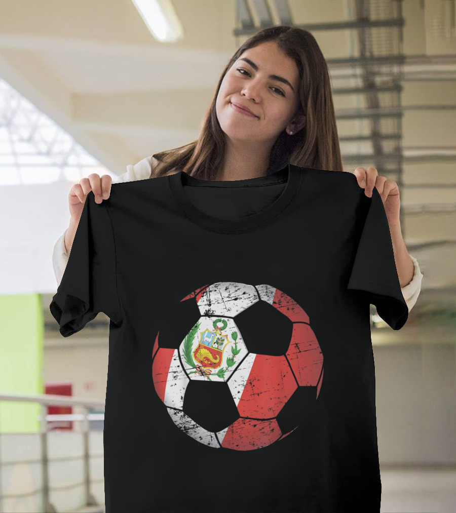 Peru Flag Soccer Ball Jersey Emblem Pe T-Shirt