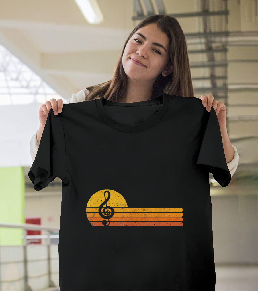 Retro Treble Clef Sunset Creative Vintage Mus T-Shirt