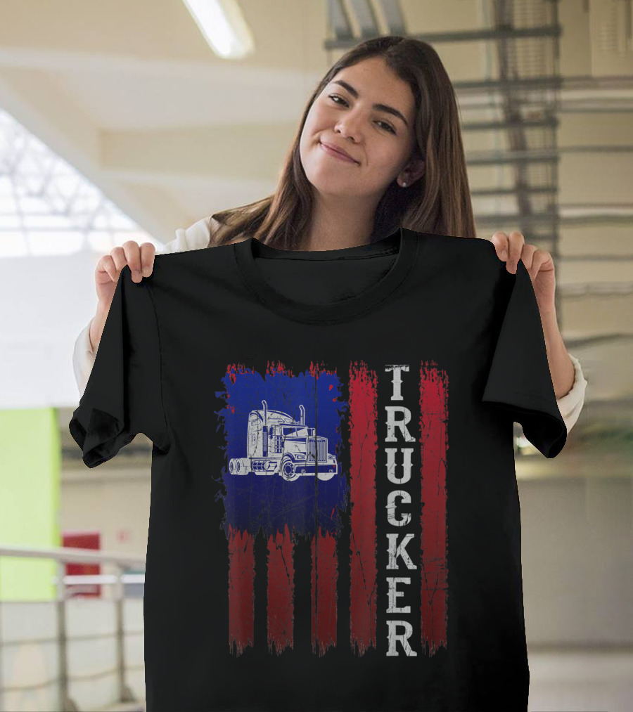 Retro American Trucker Semi Flag T-Shirt