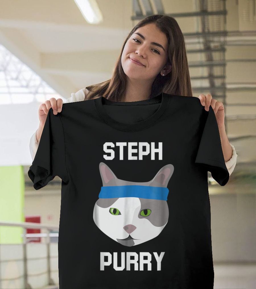 Steph Purry Cat Basketball Humor with Blue Headband T-Shirt