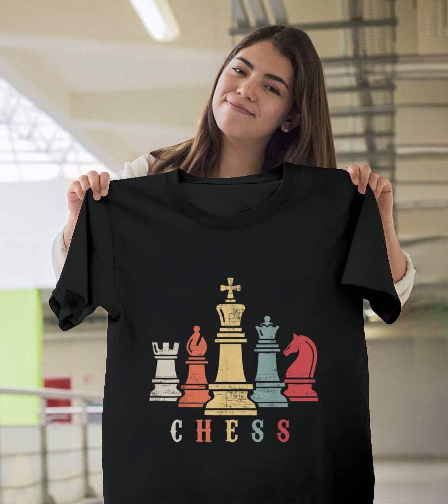 Retro Vintage Chess Set Colorful Pieces Checkmate T-Shirt