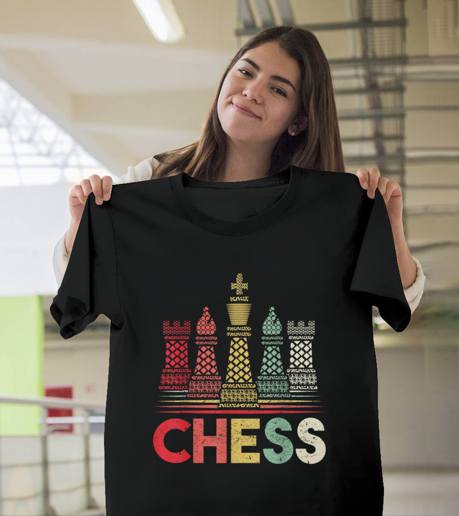 Vintage Retro Chess Pieces Graphic with Bold Text Chess T-Shirt