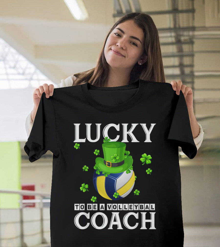Lucky Volleyball Coach with Irish Hat and Shamrocks T-Shirt