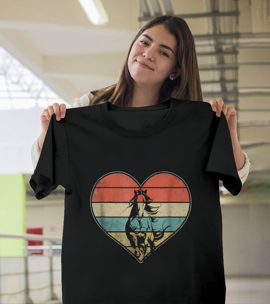 Retro Vintage Horse Heart Valentines Stripes T-Shirt