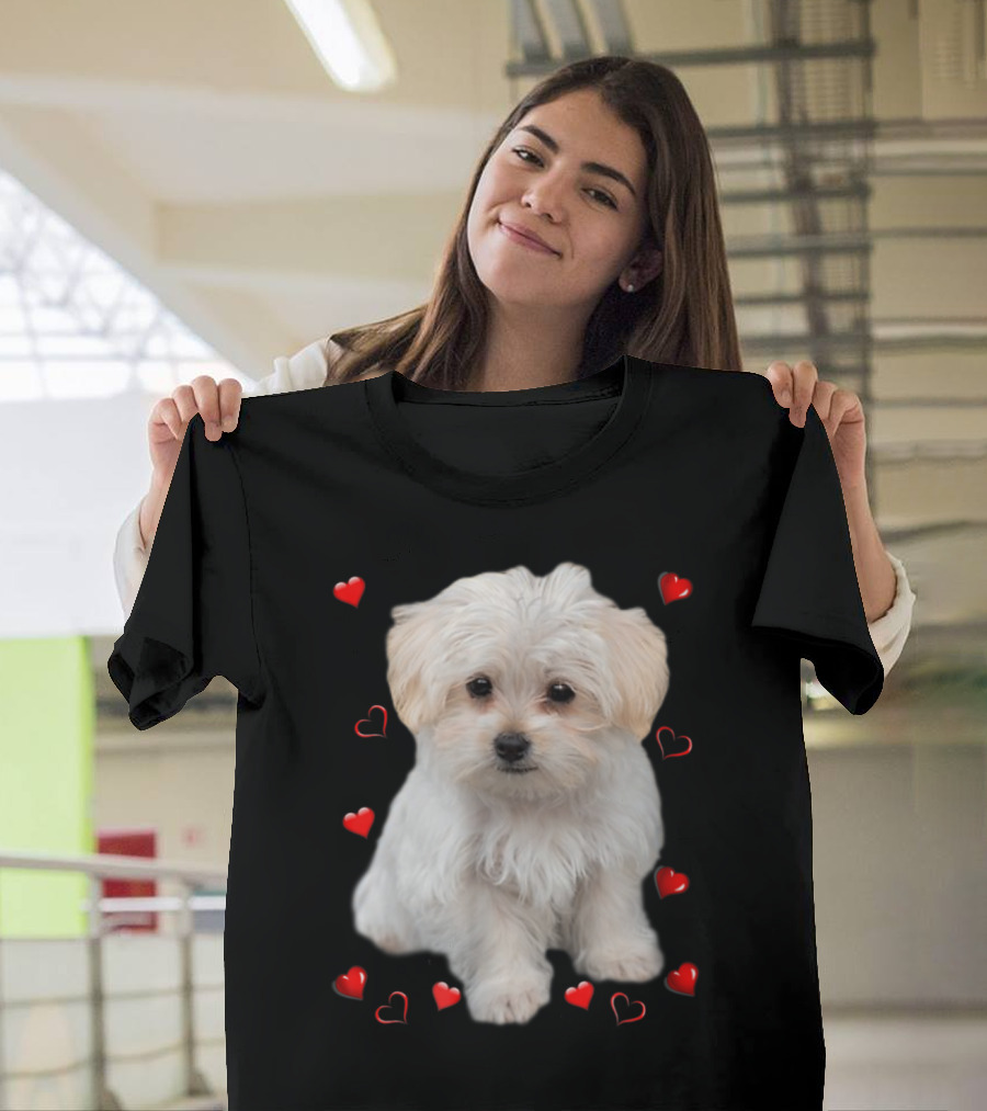Maltese Dog Lover Dogs Pupp Puppy Surrounded by Hearts T-Shirt