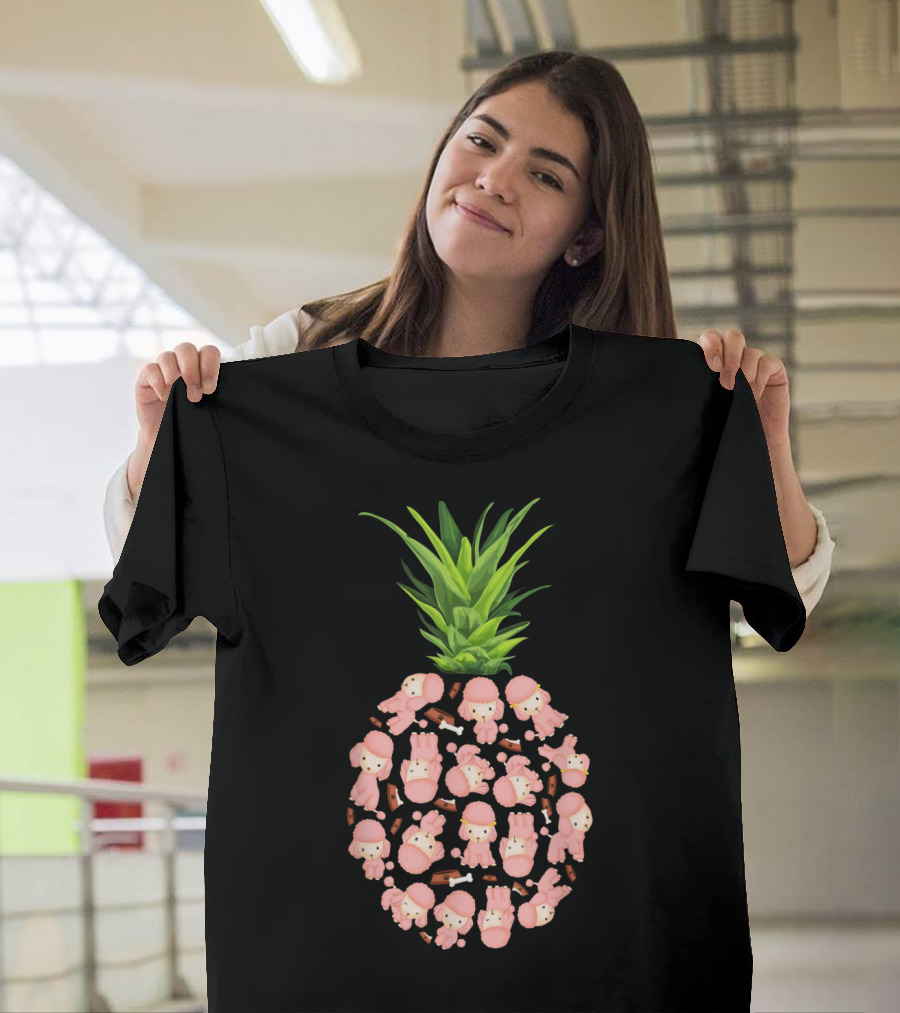 Pink Poodle Patterned Pineapple Summer Vibe T-Shirt