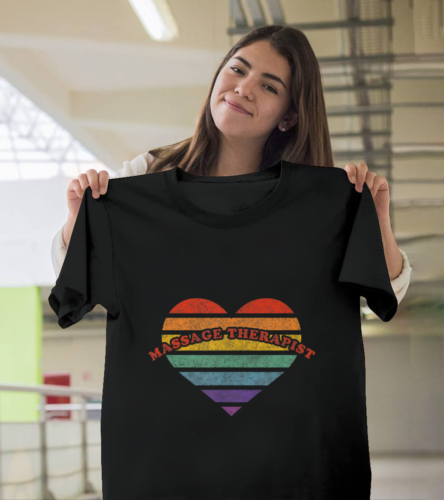 Massage Therapist Rainbow Heart Stripes Pride T-Shirt
