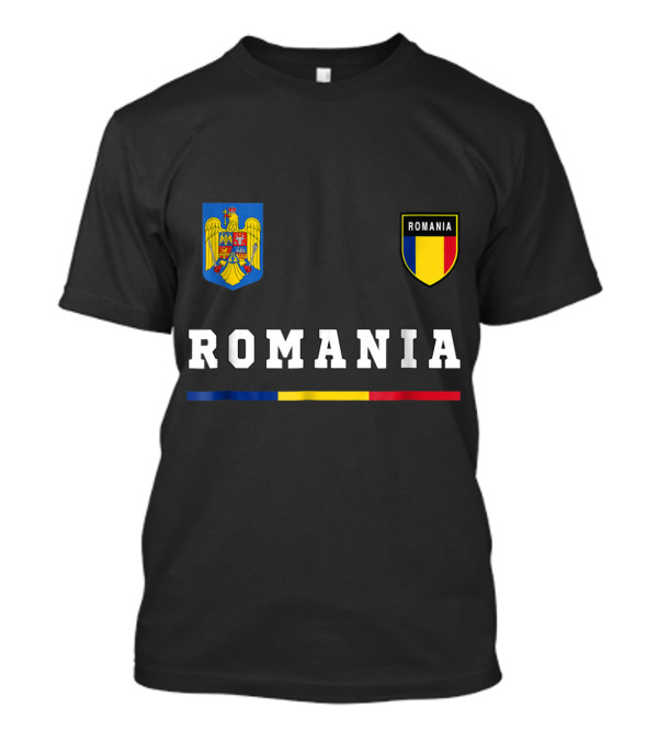Romania Soccer Jersey With National Coat Of Arms And Tricolor Flag Elements T-Shirt