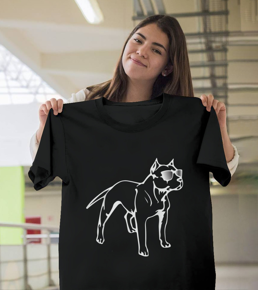 Pitbull Dog Silhouette with Sunglasses Cool Pit Bull T-Shirt