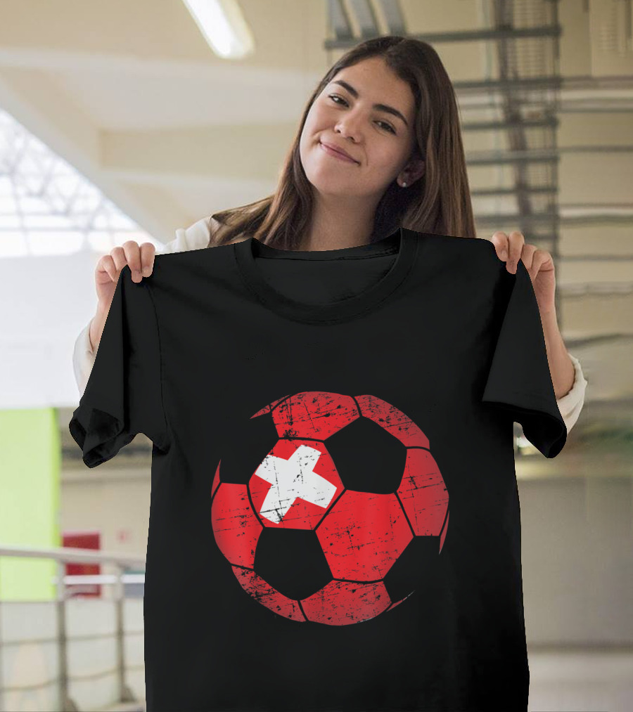 Switzerland Flag Soccer Ball Design Swiss Football T-Shirt