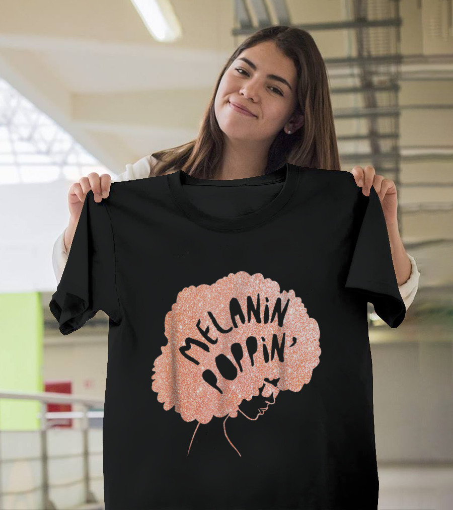 Melanin Poppin African Pride Black Beauty Glitter Afro T-Shirt