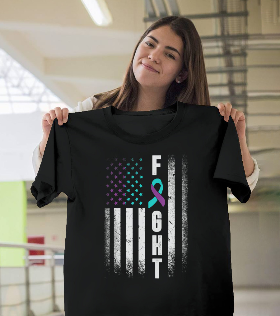 Distressed American Flag Fight Suicide Prevention Awareness T-Shirt