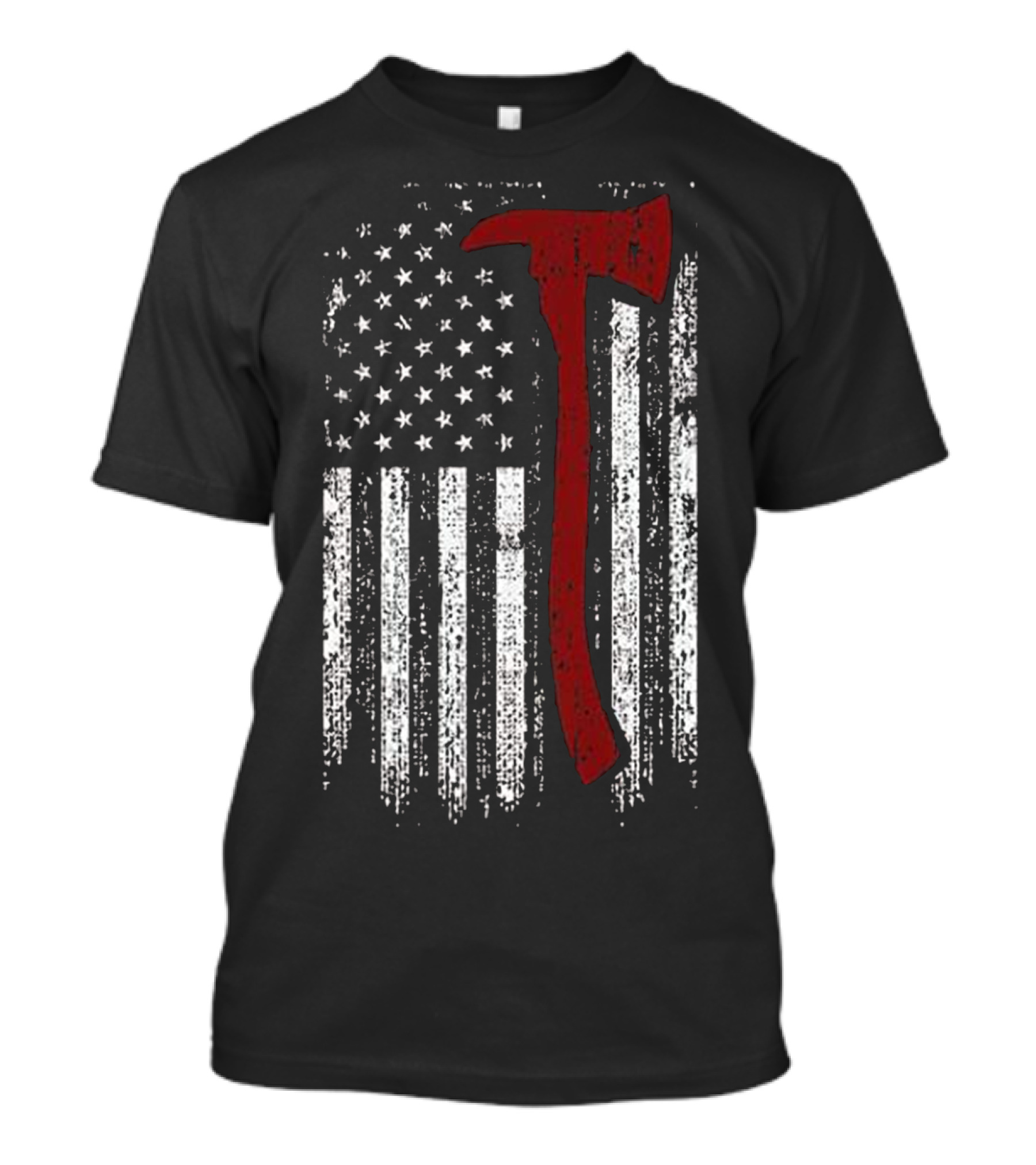 Distressed Firefighter Red Line USA Flag With Fire Axe T-Shirt