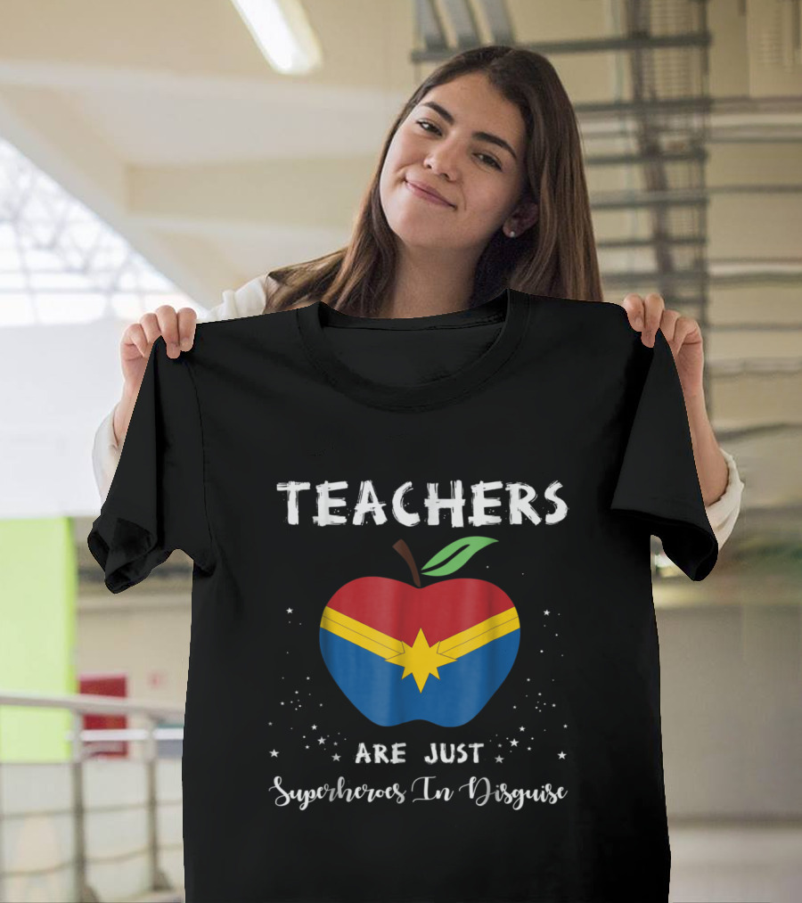 Teachers Are Just Superheroes In Disguise Apple Design With Star And Stripes T-Shirt
