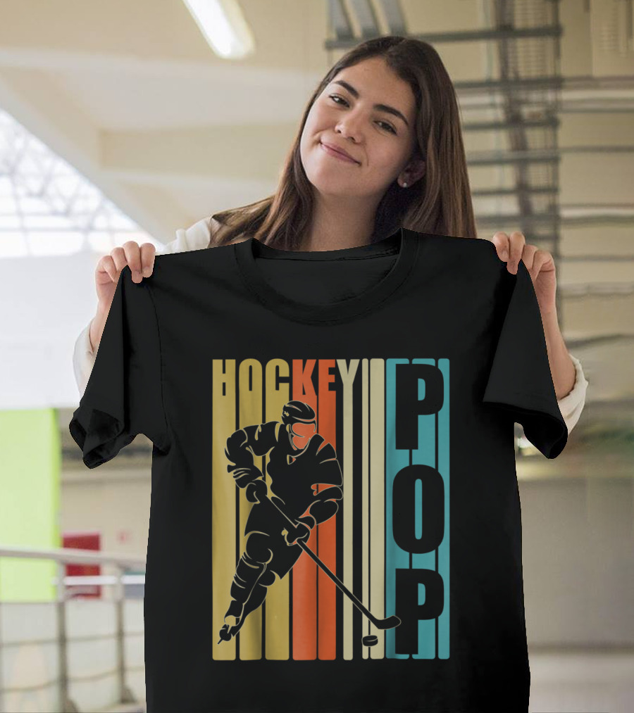 Retro Vintage Hockey Player Bold Stripes American Flag T-Shirt