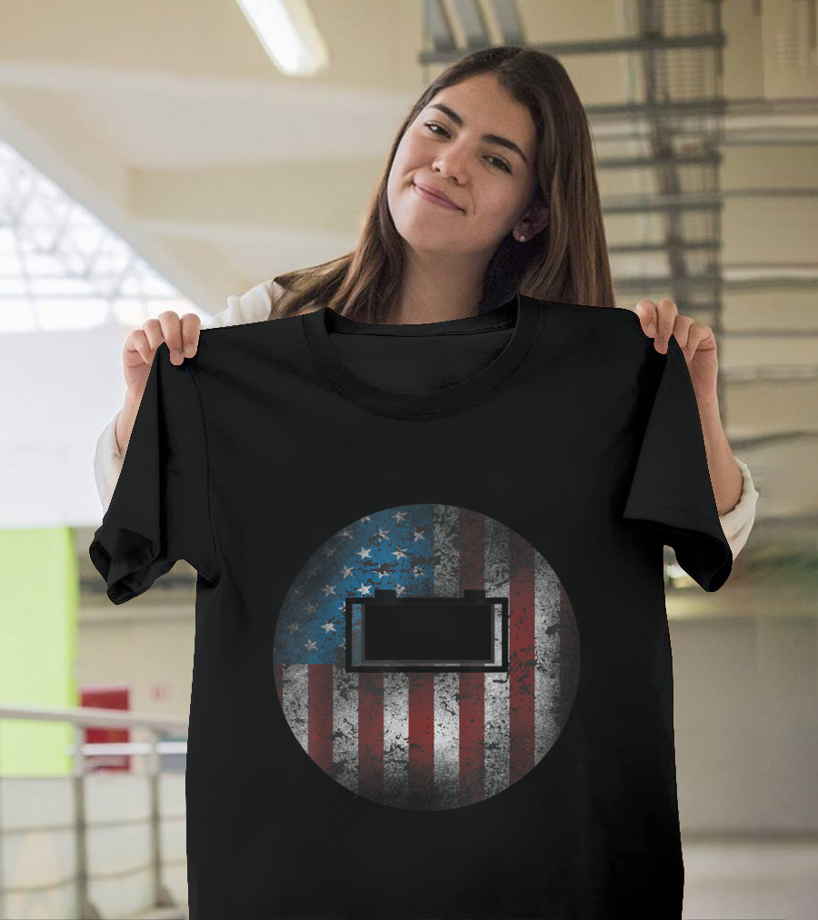 Mens American Welder Pancake Helmet USA Flag T-Shirt