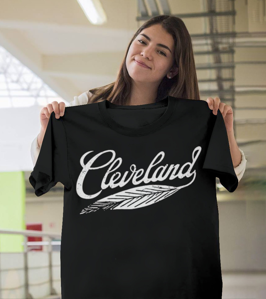 Cleveland Script with Native American Feather T-Shirt
