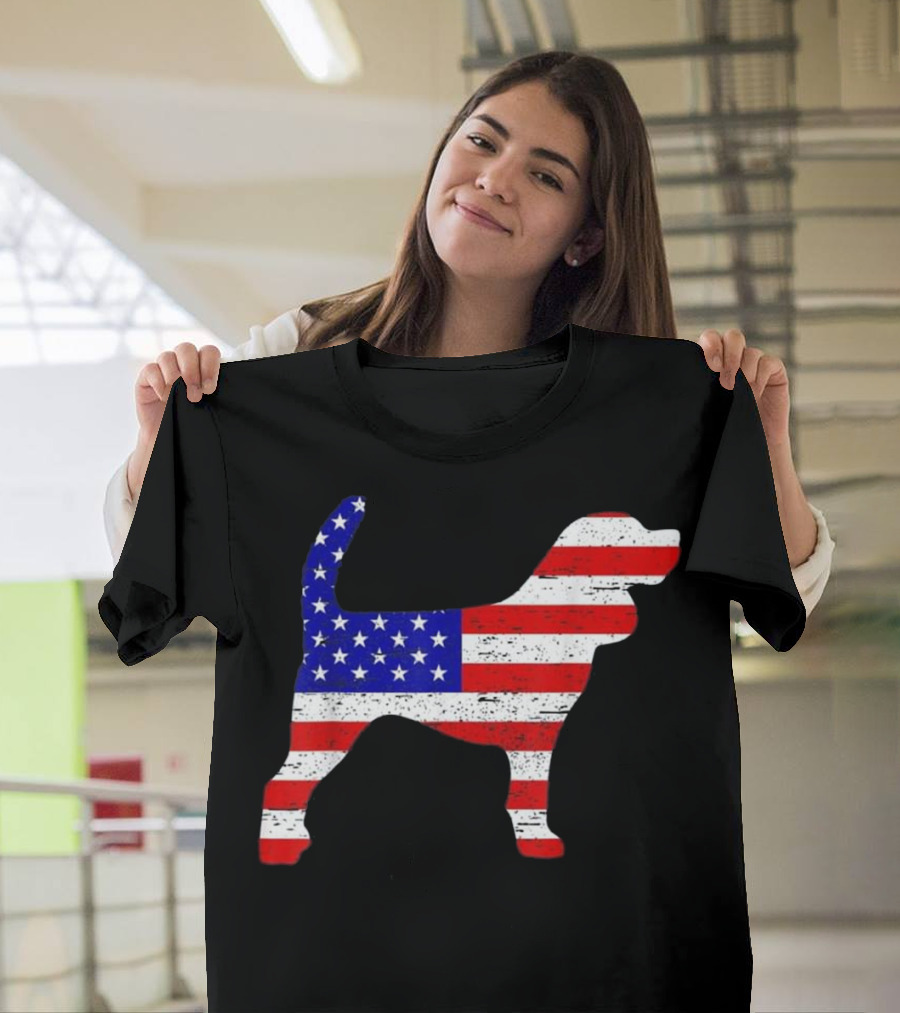 USA American Flag Beagle Dog Silhouette 4th of July T-Shirt