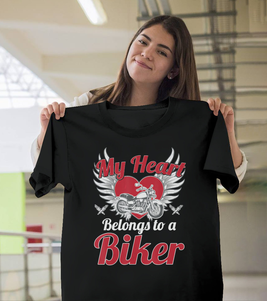 My Heart Belongs to a Biker Motorcycle and Wings T-Shirt