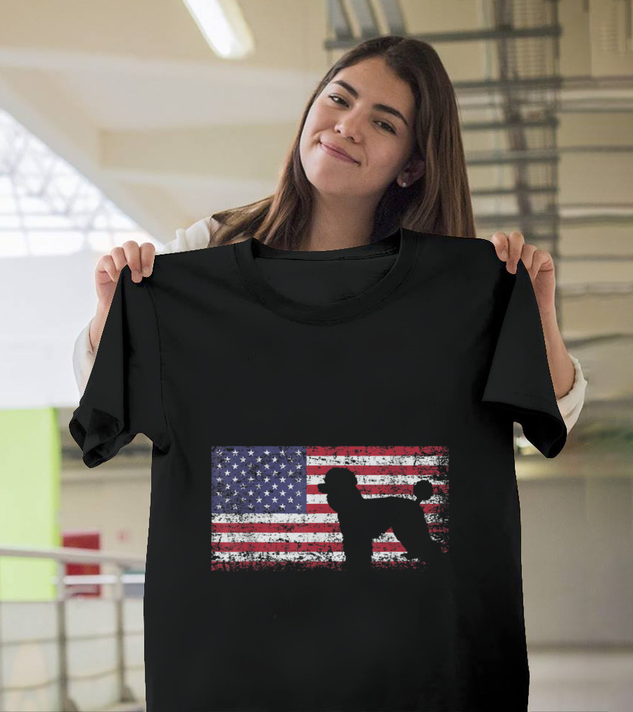 Poodle Silhouette with American Flag I Love My Poodle T-Shirt