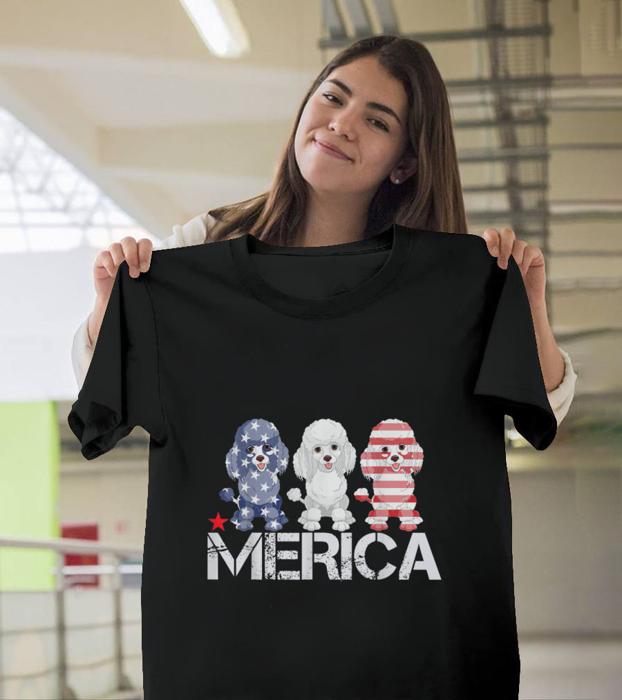 Merica Star-Spangled Poodle Trio USA Flag T-Shirt