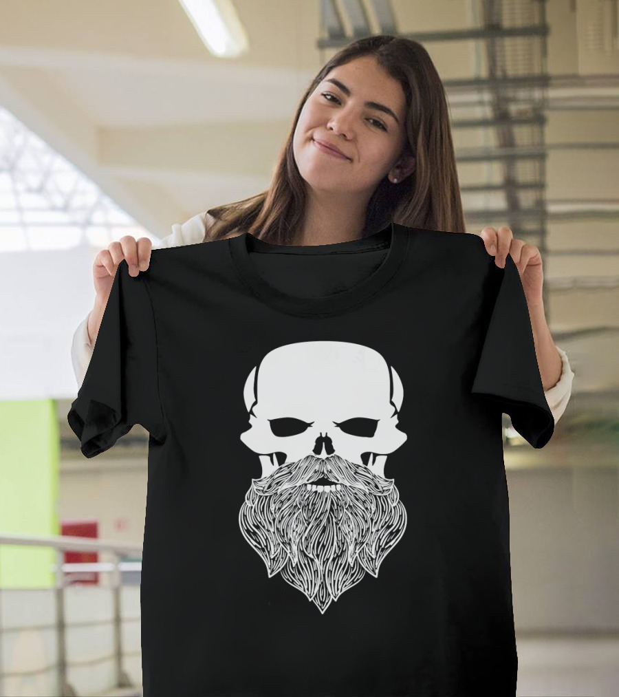 Bearded Skull Jolly Roger Biker Emblem T-Shirt
