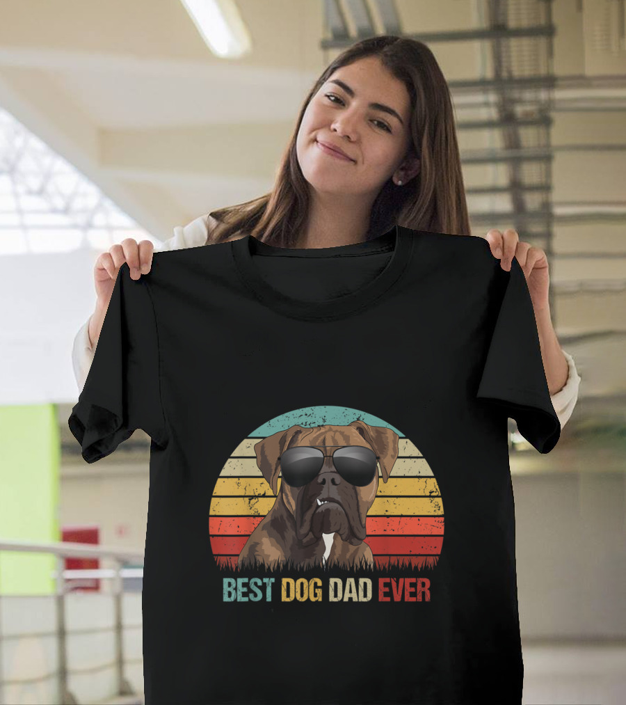 Best Dog Dad Ever Boxer Dog Retro Sunglasses T-Shirt