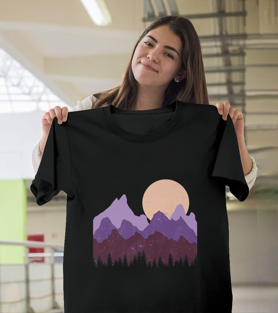 Vintage Purple Mountain Forest Sunset T-Shirt