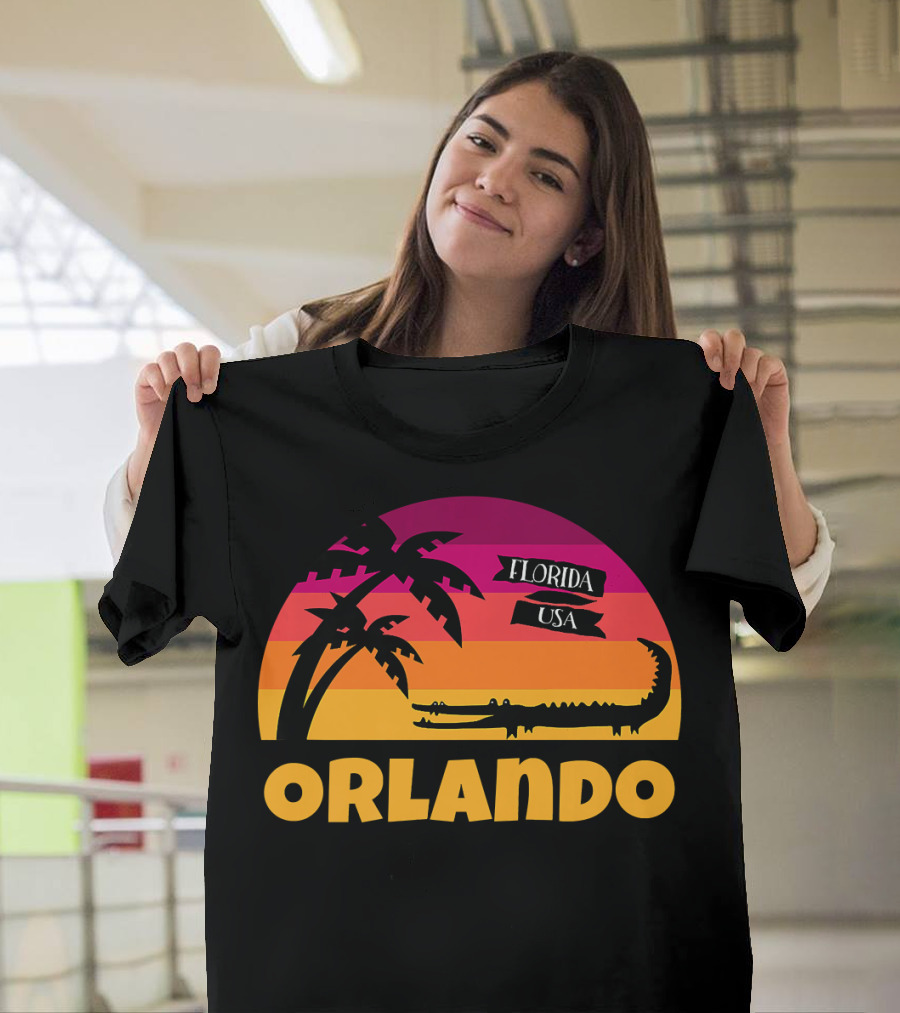 Orlando Florida USA Sunset Palm Trees and Alligator T-Shirt
