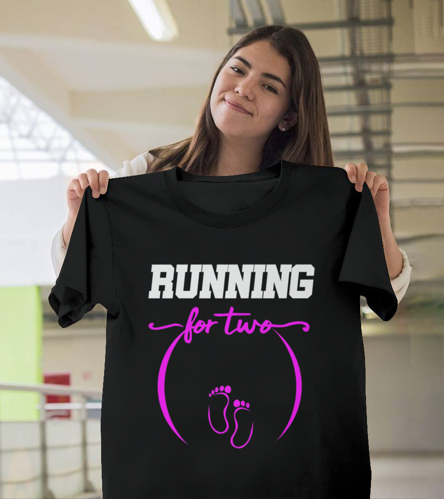 RUNNING FOR TWO Pregnancy Announcement Baby Shower T-Shirt