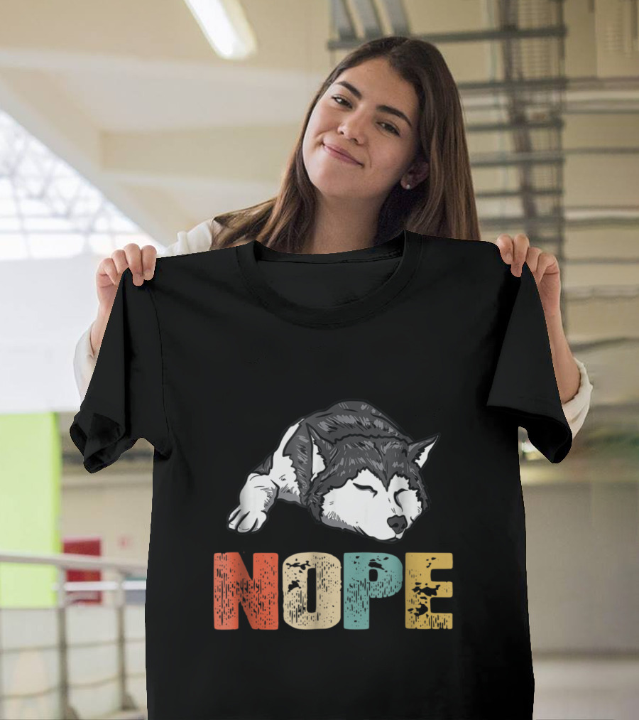 Vintage Nope Sleeping Siberian Husky Funny T-Shirt