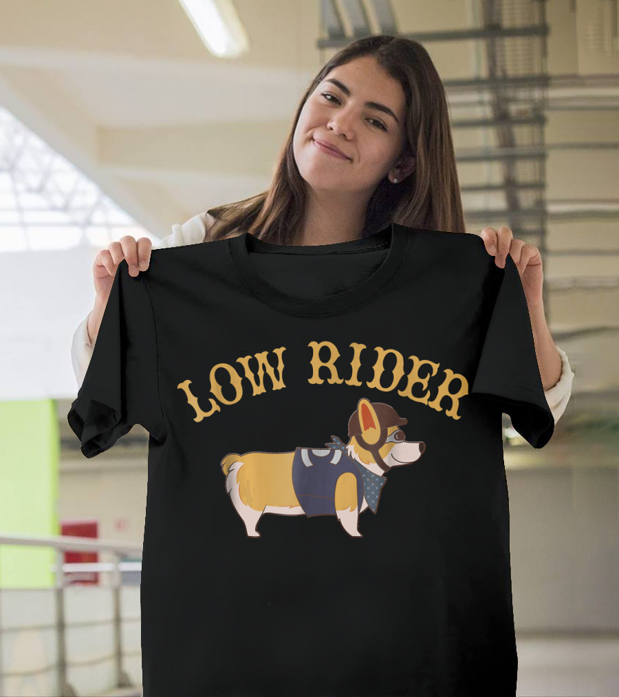 Low Rider Corgi Dog Funny Humor Brown Helmet and Vest T-Shirt